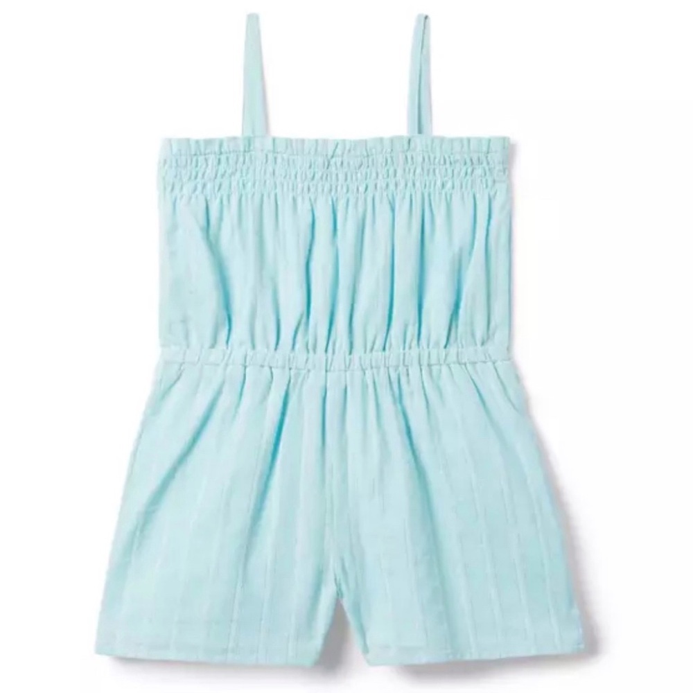 Brand New Janie & Jack Girls Plume Blue Smocked Romper, Size 12, NWT - Picture 2 of 4